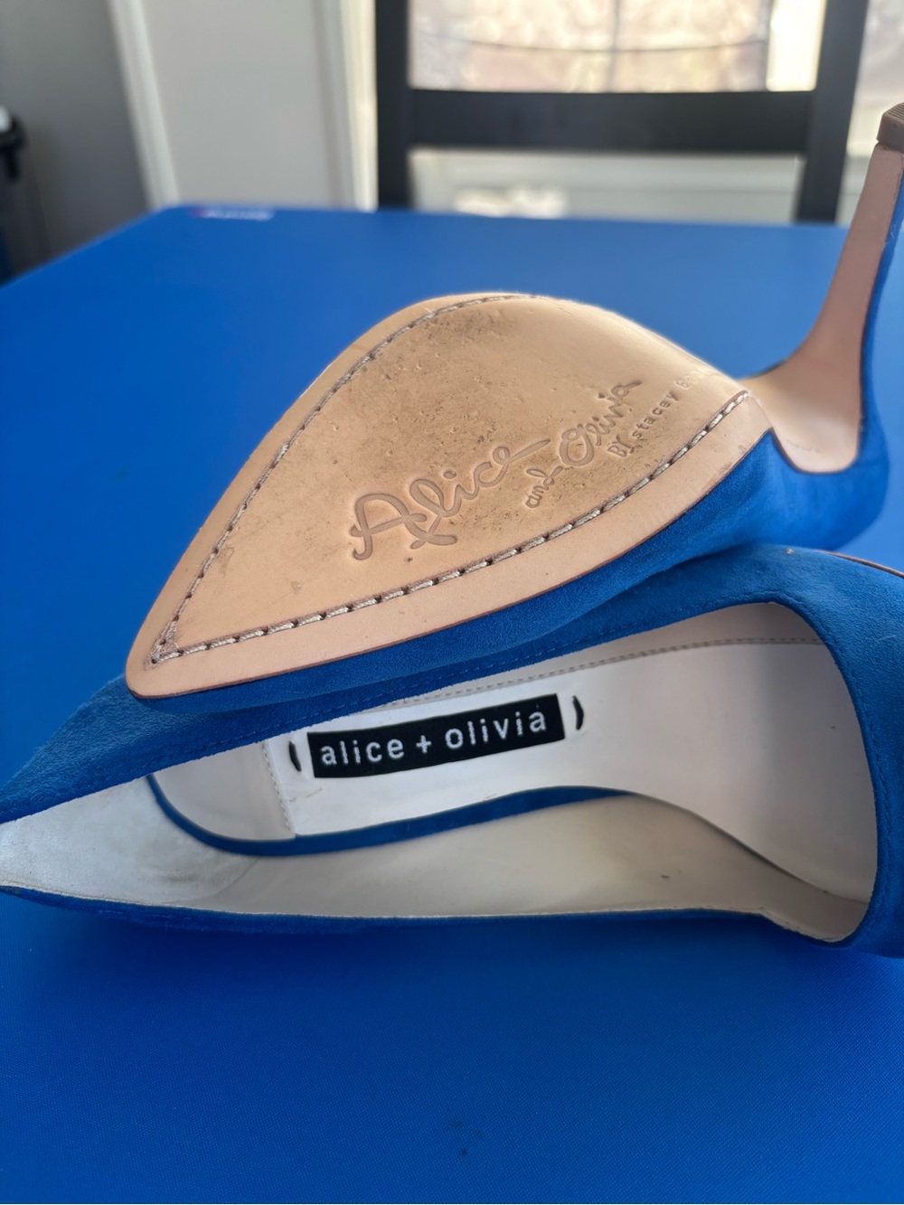 Alice + Olivia Dina Blue Suede Pointed Toe Stiletto Pumps EU 36.5 - Picture 2 of 5